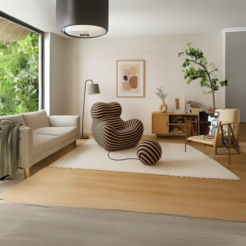 Compressed πολυθρόνα Nextdeco ριγέ μαύρο-μπεζ 102x120xΥ92εκ.