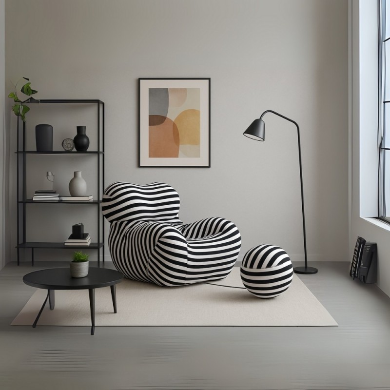 Compressed πολυθρόνα Nextdeco ριγέ μαύρο-άσπρο 102x120xΥ92εκ.