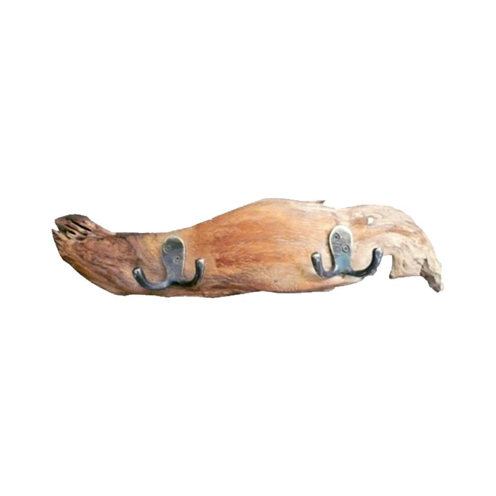 Κρεμάστρα τοίχου Nextdeco ξύλο teak διπλός γάντζος Υ11×40×10εκ.