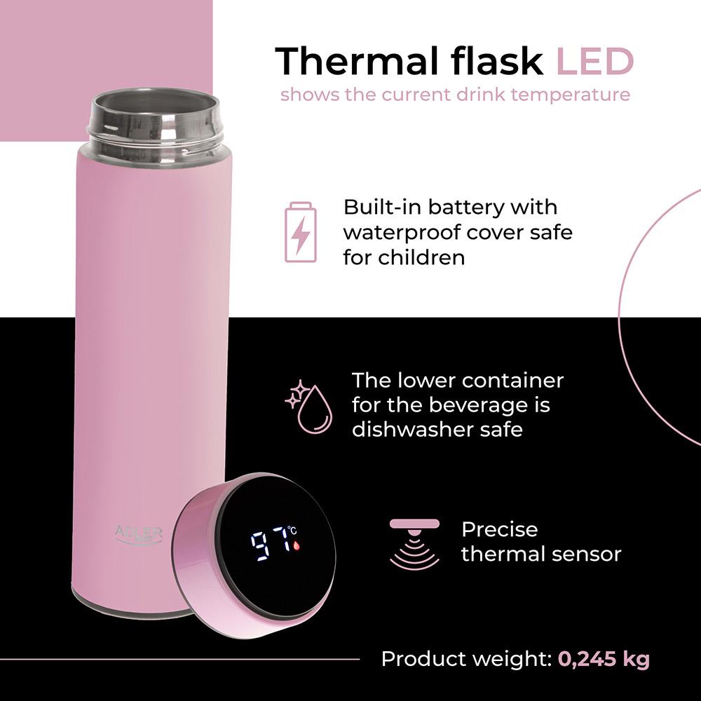 Θερμός Adler με οθόνη LED 473ml ροζ