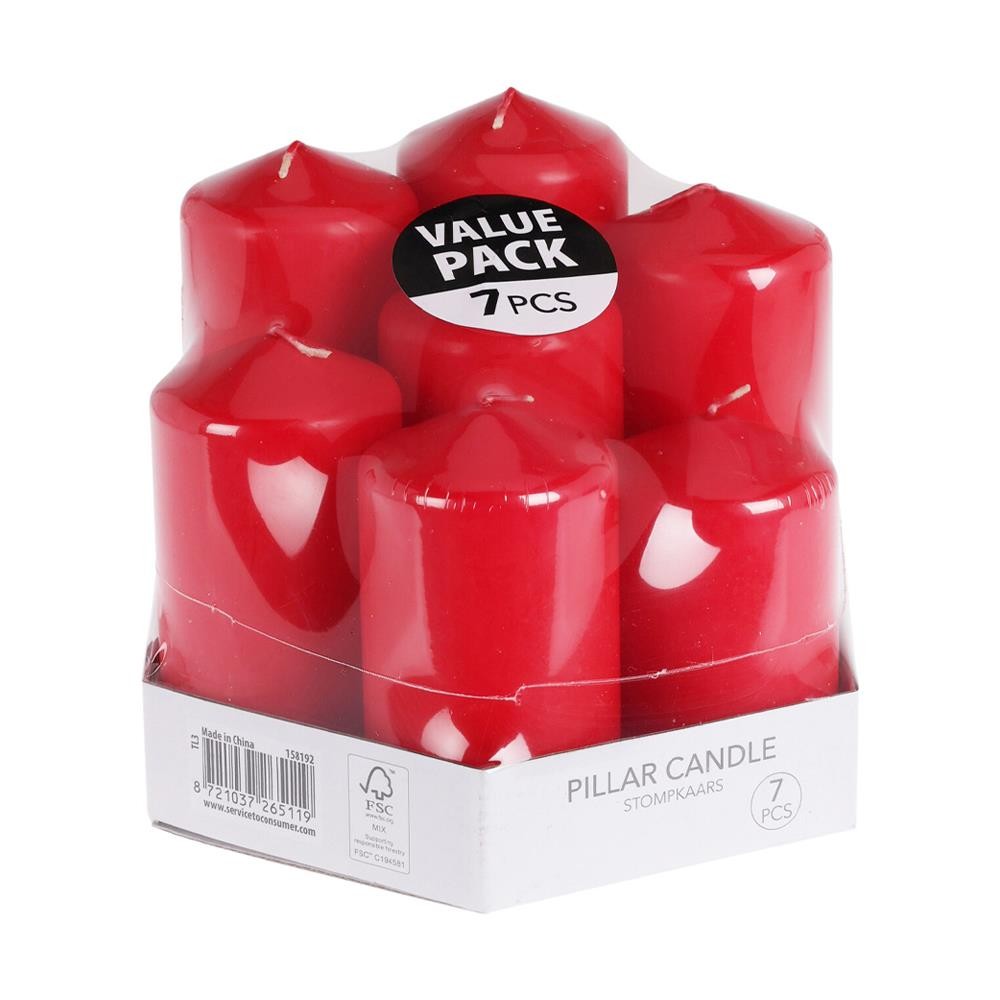 Σετ 7 κεριά κόκκινα άοσμα σε διάφορα μεγέθη