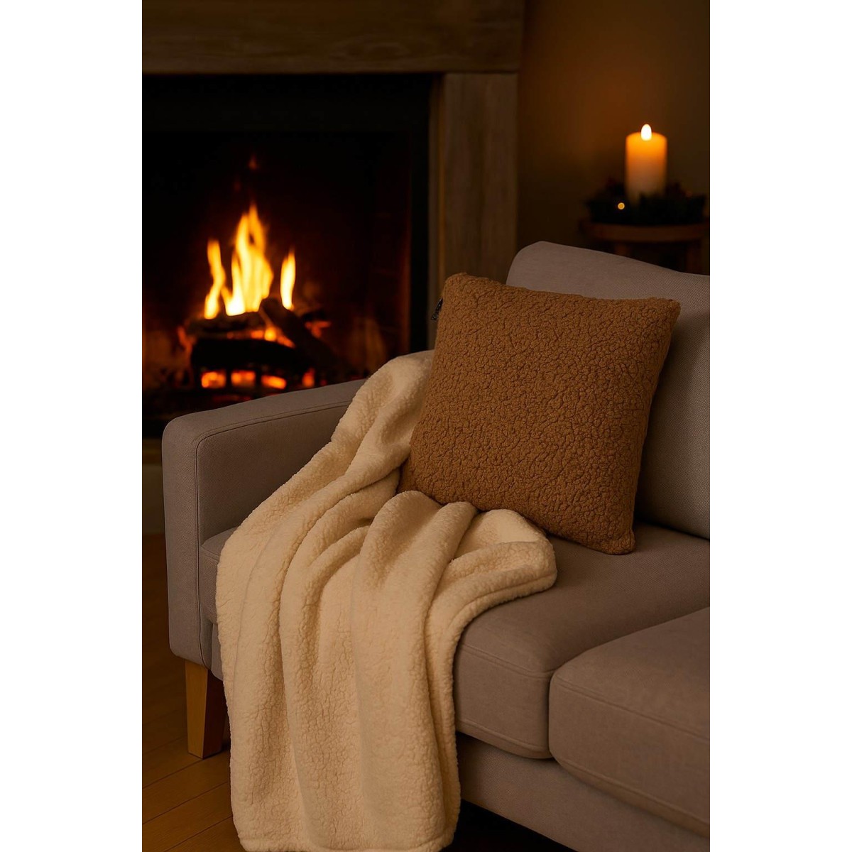 Κουβέρτα sherpa fleece μπεζ 150x200εκ.
