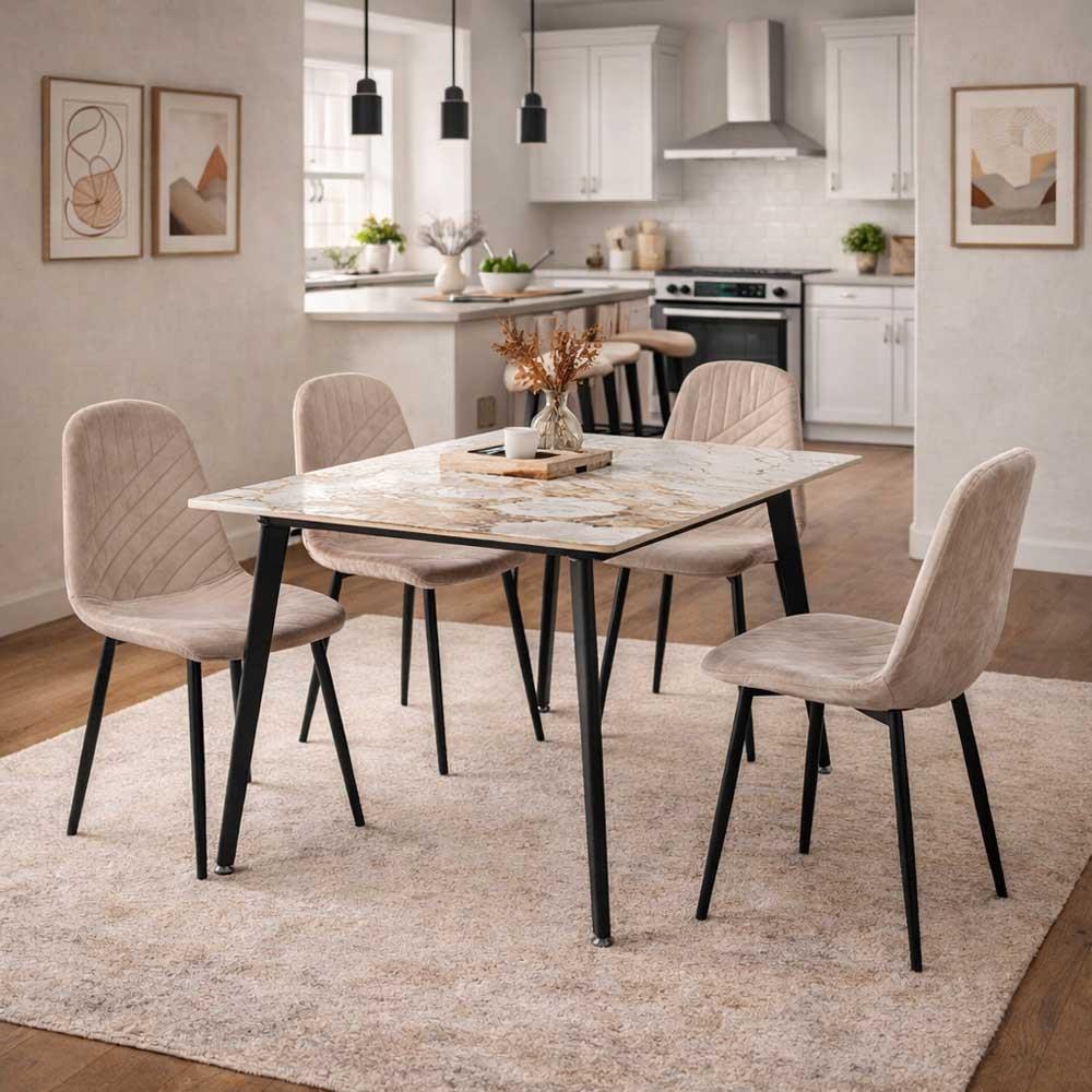 Σετ τραπεζαρίας Nextdeco κεραμική με βελούδινες καρέκλες 5 τμχ