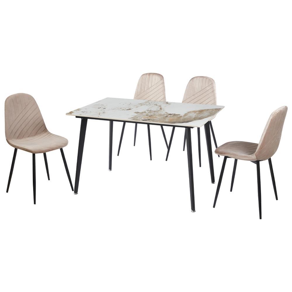 Σετ τραπεζαρίας Nextdeco κεραμική με βελούδινες καρέκλες 5 τμχ