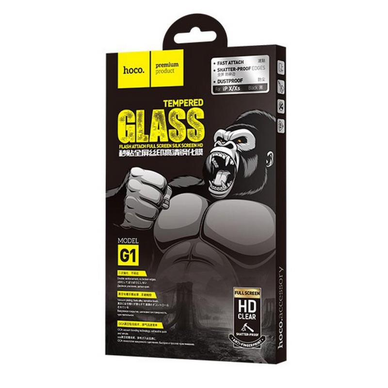 Tempered Glass Hoco 0.33mm Flash Attach Full Silk Screen HD για Apple iPhone X / XS / 11 Pro Μαύρο