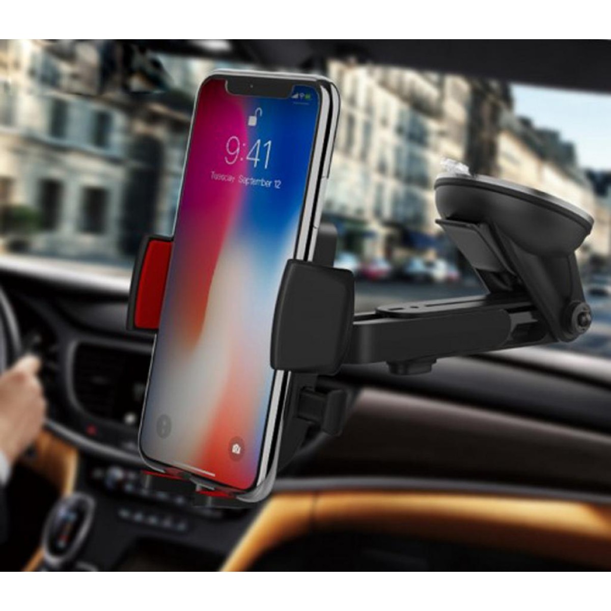 Βάση Στήριξης Αυτοκινήτου Hoco. CAD01 Easy-lock με 360 Περιστροφή Μαύρο - Κόκκινο