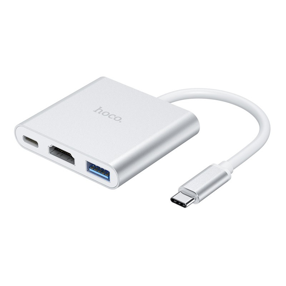 Hub Hoco HB14 Easy use USB-C με 3 Θύρες USB 3.0, USB-C PD, HDMI Ασημί 15cm