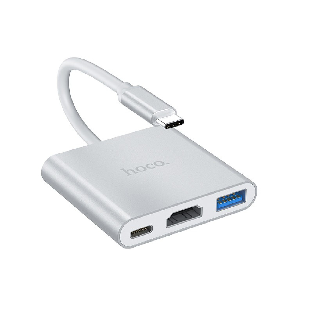 Hub Hoco HB14 Easy use USB-C με 3 Θύρες USB 3.0, USB-C PD, HDMI Ασημί 15cm