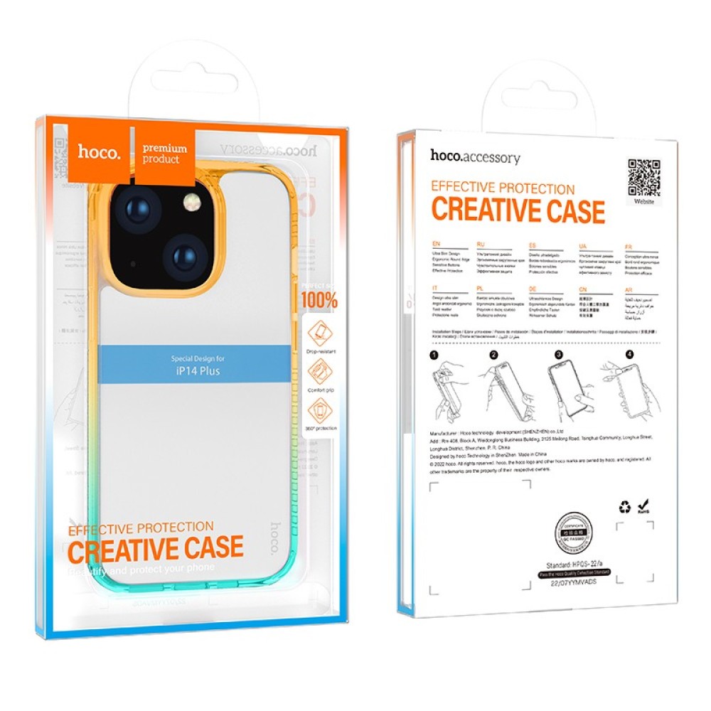 Θήκη Hoco Crystal Color Skin Feel για Apple iPhone 14 Plus Πορτοκαλί Πράσινη