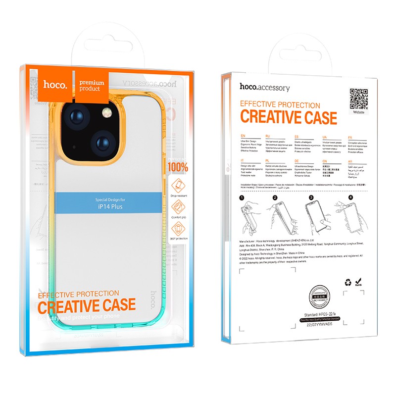 Θήκη Hoco Crystal Color Skin Feel για Apple iPhone 14 Plus Πορτοκαλί Πράσινη