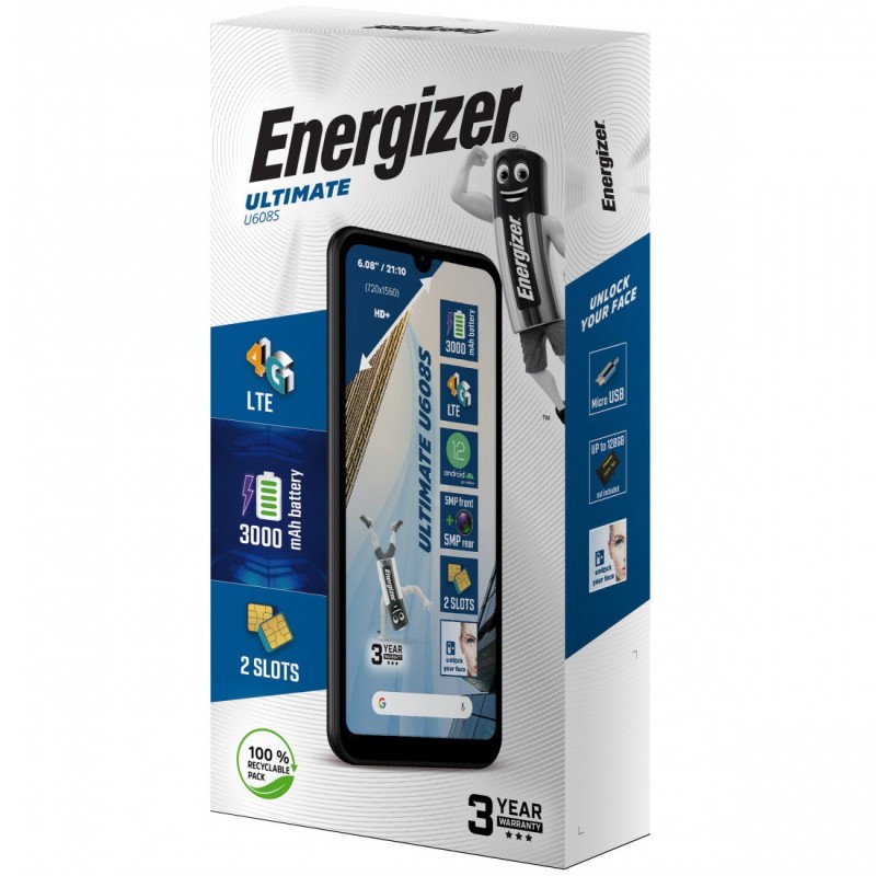 Energizer Energy U608S 2GB/32GB Dual Sim 4G 6.08" Android 3000mAh Bluetooth Camera Μαύρο 3 Χρόνια Εγγύηση