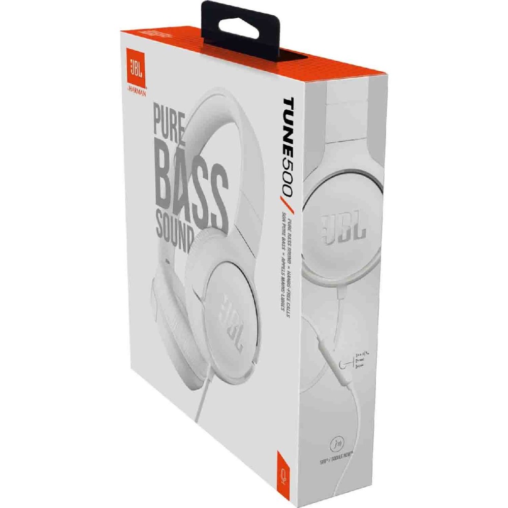 Ακουστικά Stereo On-ear JBL Tune 500 3.5mm Pure Bass Sound με Μικρόφωνο JBLT500WHT Λευκό