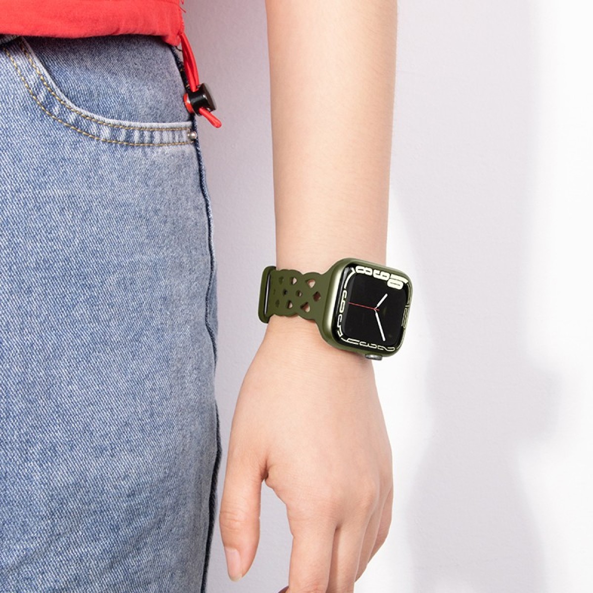 Watchband Hoco WA09 Flexible Rhombus Hollow 38/40/41mm για Apple Watch 1/2/3/4/5/6/7/8/SE Olive Green Silicon Band