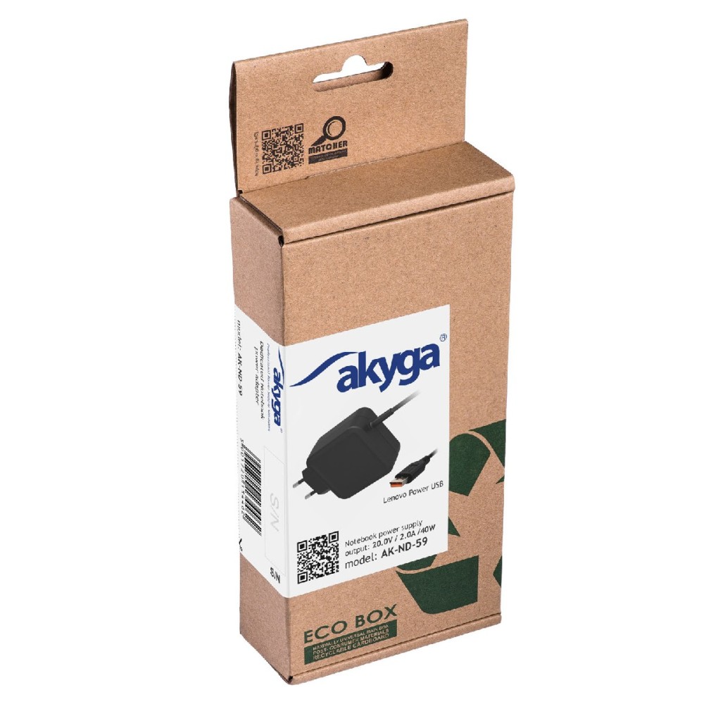 Τροφοδοτικό Notebook Akyga AK-ND-59 20V /2.0A 40W Lenovo Power USB Lenovo 1.2m