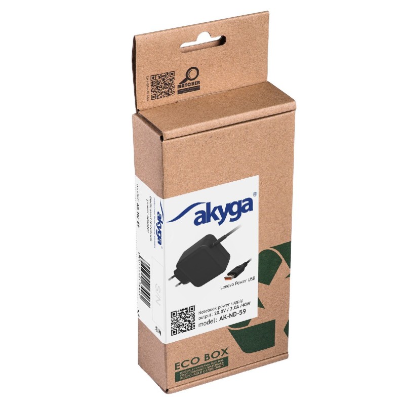 Τροφοδοτικό Notebook Akyga AK-ND-59 20V /2.0A 40W Lenovo Power USB Lenovo 1.2m