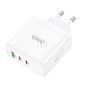 Φορτιστής Ταξιδίου Hoco N30 Glory Fast Charging PD65W QC3.0 2 x USB-C και 1 x USB 5V/3A Λευκός GaN Tech