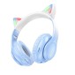 Wireless Ακουστικά Stereo Hoco W42 Cat Ears 400mAh Micro SD και AUX Crystal Blue