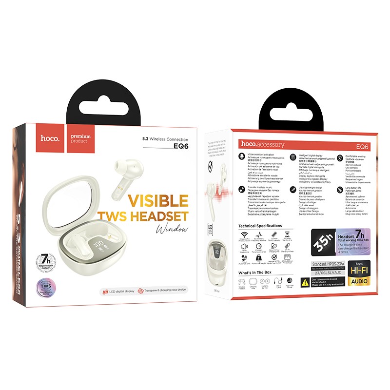 Wireless Hands Free Hoco EQ6 Shadow TWS V5.3 320mAh 7 Ώρες Λειτουργίας με LED Οθόνη και Συμβατά με Siri Λευκά