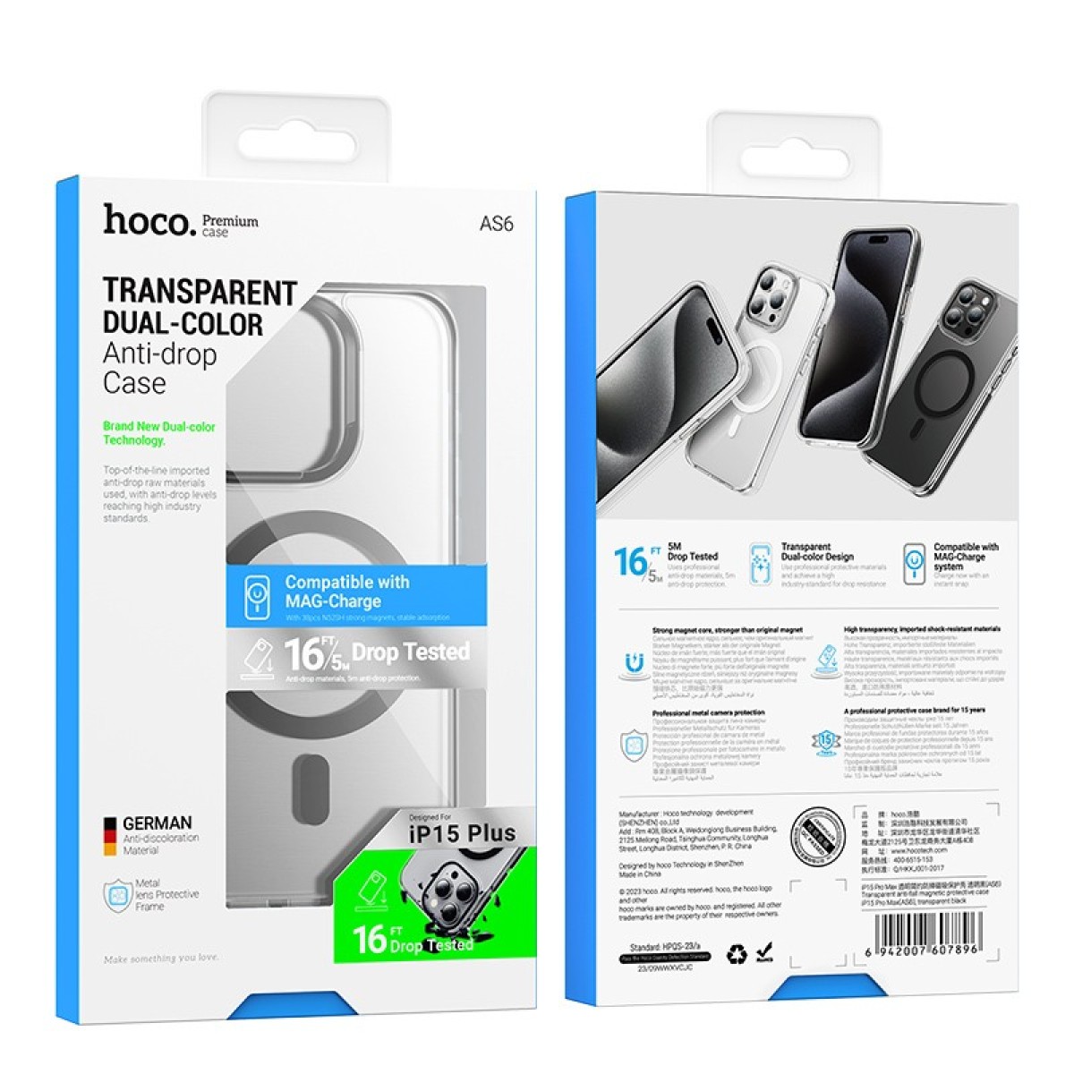 Θήκη Hoco Magnetic Premium Series Anti-Drop Magnetic Mag-charge για Apple iPhone 15 Plus Διάφανη Γκρι