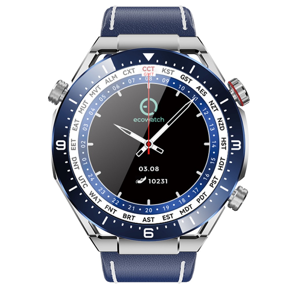 Smartwatch Maxcom Ecowatch 1 1.52” 400mAh IP67 Μπλε με Silicon PU Leather και Metal Band