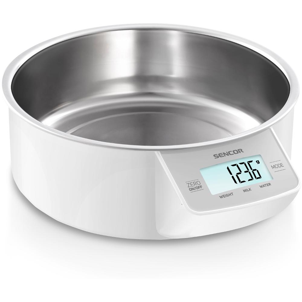 Ψηφιακή Ζυγαριά Κουζίνας 5Kg με Κάδο 1lt Sencor SKS 4030WH LCD Οθόνη και Λειτουργία Αφής Λευκή