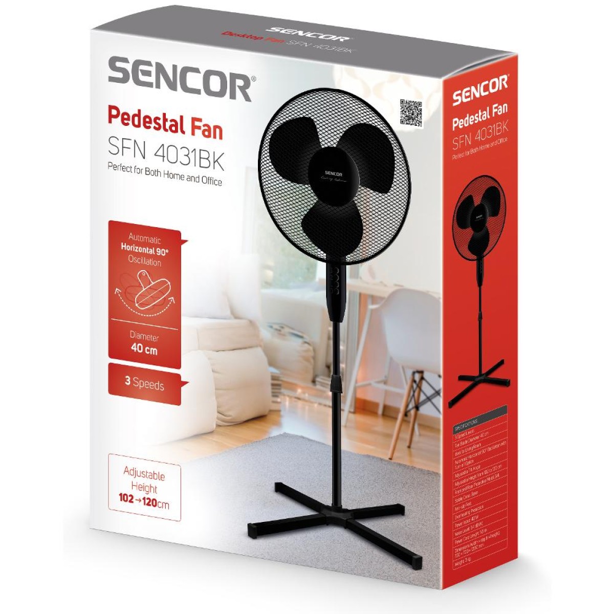 Ανεμιστήρας Δαπέδου Sencor SFN 4031BK 40W 3 Ταχυτήτων Διαμέτρου 40cm Μαύρος
