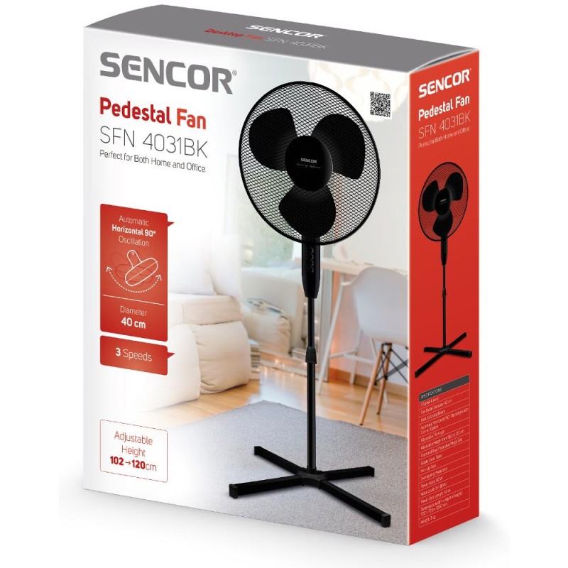 Ανεμιστήρας Δαπέδου Sencor SFN 4031BK 40W 3 Ταχυτήτων Διαμέτρου 40cm Μαύρος
