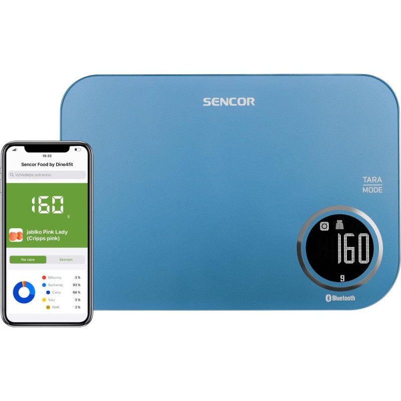 Ζυγαριά Κουζίνας 5kg Sencor SKS 7072BL LCD Οθόνη με Bluetooth και Εφαρμογή Κινητού Μπλε
