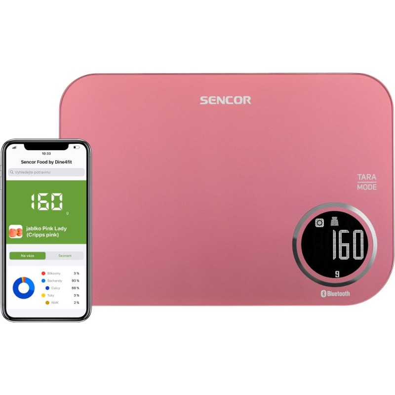 Ζυγαριά Κουζίνας 5kg Sencor SKS 7074RD LCD Οθόνη με Bluetooth και Εφαρμογή Κινητού Κόκκινη
