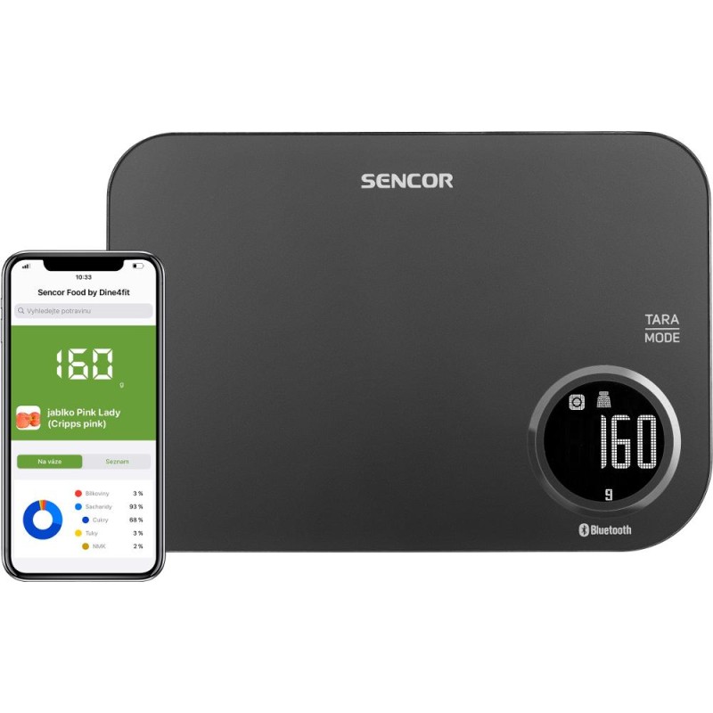 Ζυγαριά Κουζίνας 5kg Sencor SKS 7078BK LCD Οθόνη με Bluetooth και Εφαρμογή Κινητού Μαύρη