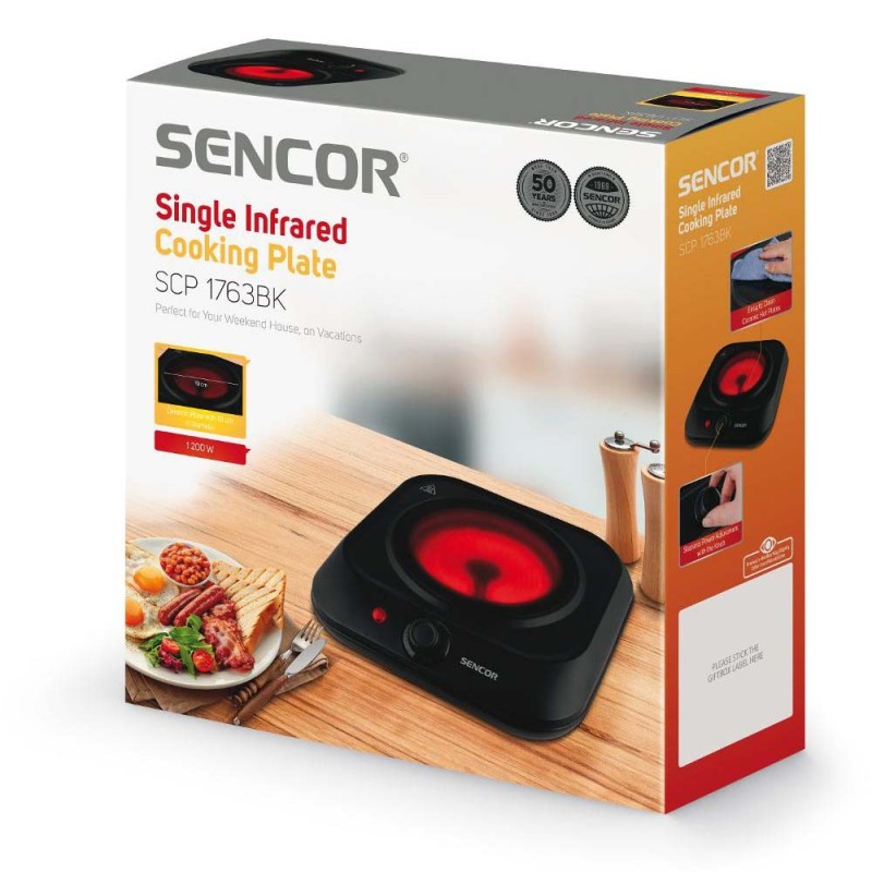Φορητή Κεραμική Εστία Μονή 1200W 19cm Sencor SCP 1763BK Μαύρη