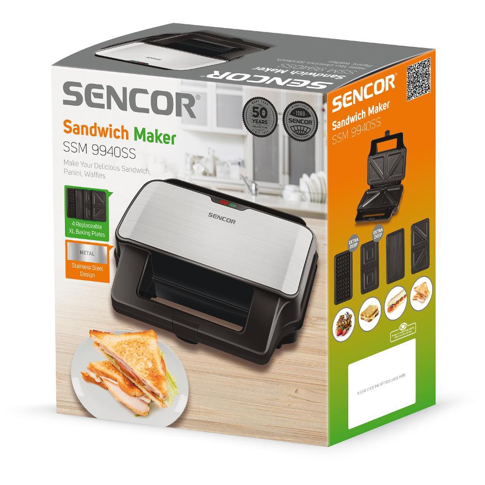 Τοστιέρα Sencor SSM 9940SS με 4 Αποσπώμενες Πλάκες CoolTouch Ασημί