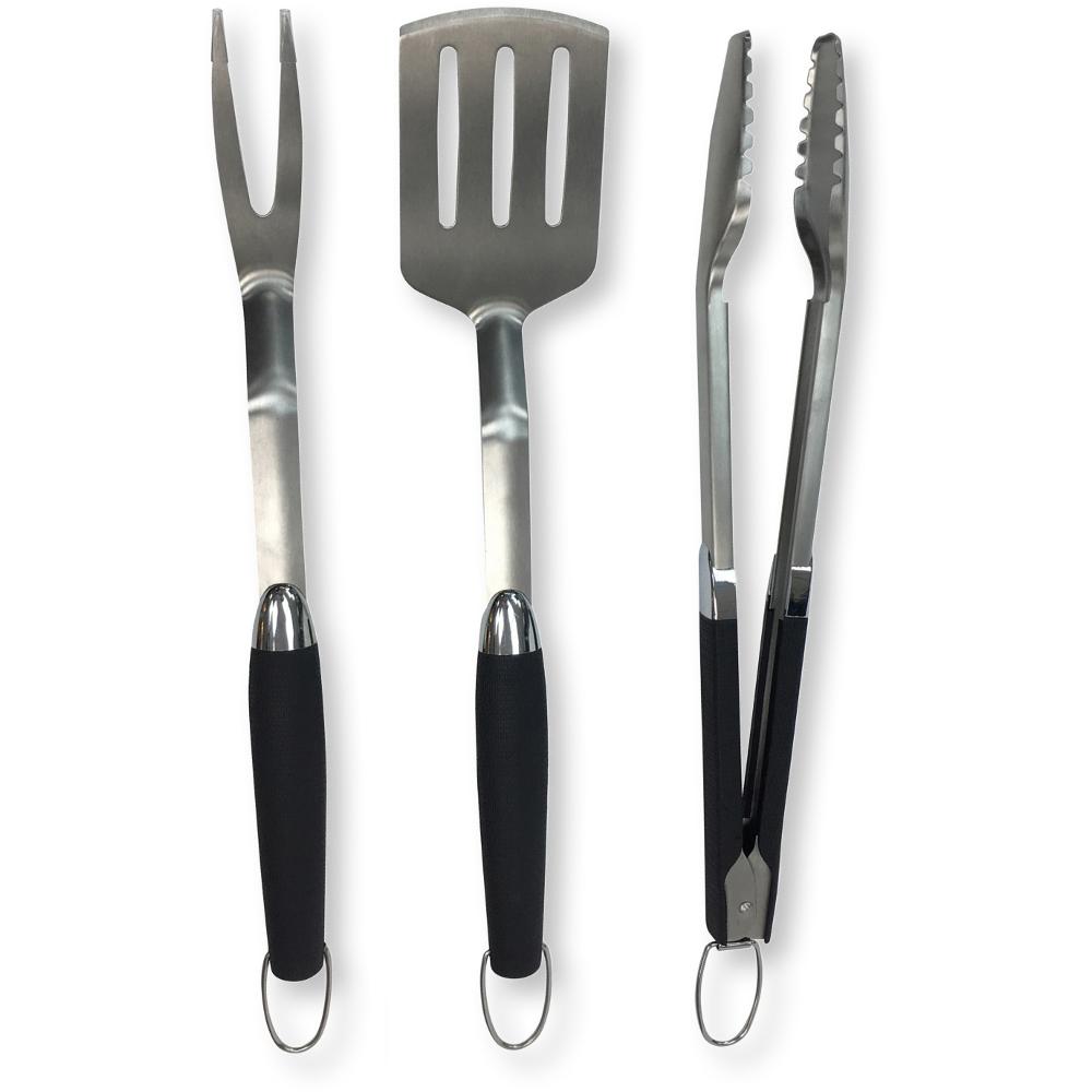 Σετ Εργαλείων Grill Fieldmann FZG 9017 3 Τεμ. με Πιρούνα, Σπάτουλα και Τσιμπίδα απο Ανοξείδωτο Ατσάλι και Προστατευτικές Λαβές