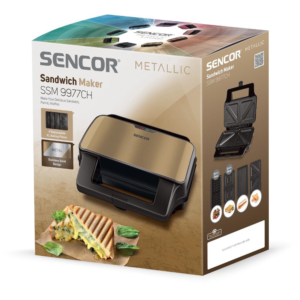 Τοστιέρα με 4 Αποσπώμενες Πλάκες CoolTouch Sencor SSM 9977CH Χρυσαφί
