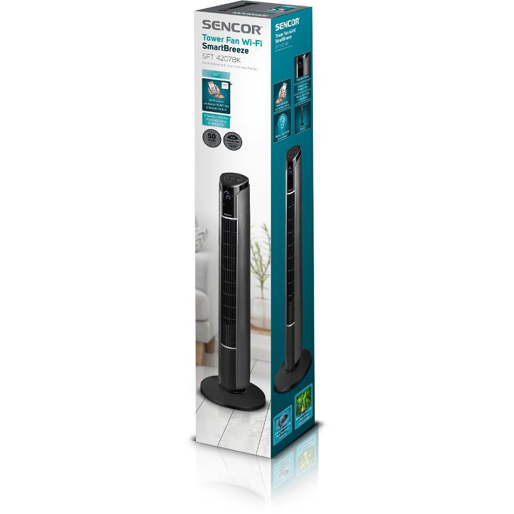 Ανεμιστήρας Πύργος Sencor SFT 4207BK 45W με 3 Ταχύτητες και 4 Επιλογές Λειτουργίας και Έλεγχο μέσω Wifi Μαύρος