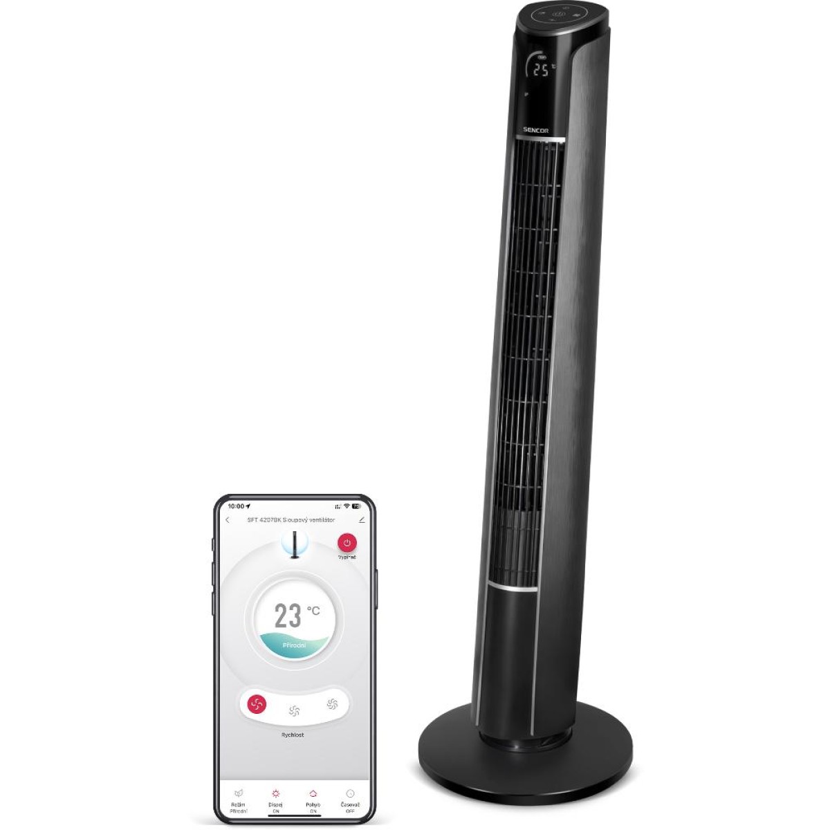 Ανεμιστήρας Πύργος Sencor SFT 4207BK 45W με 3 Ταχύτητες και 4 Επιλογές Λειτουργίας και Έλεγχο μέσω Wifi Μαύρος