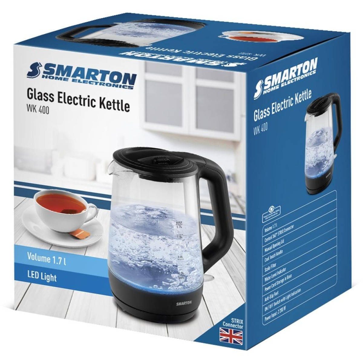Βραστήρας με Γυάλινη Κανάτα 1,7lt 2200W  Smarton WK400