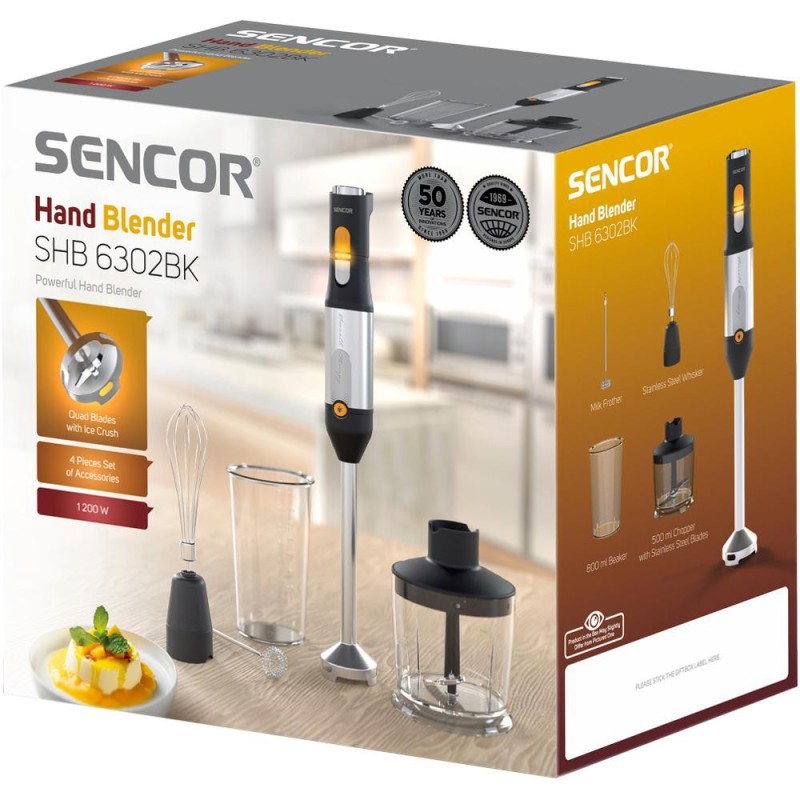 Ραβδομπλέντερ 4 σε1 με Ανοξείδωτη Ράβδο 1200W Sencor SHB 6302BK Μαύρο/Ασημί