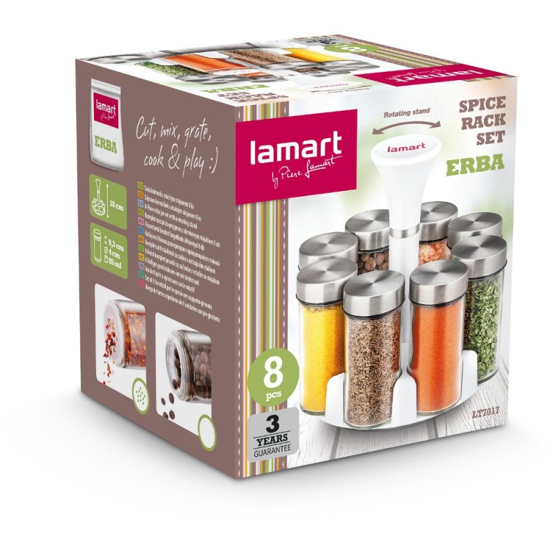 Θήκες Μπαχαρικών Lamart LT7017 Γυάλινες σε Περιστρεφόμενη Βάση 8τεμ.