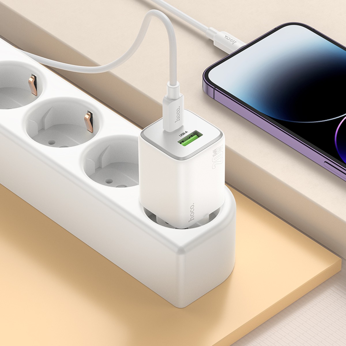 Φορτιστής Ταξιδίου Hoco N41 Almighty με 2 Εξόδους Φόρτισης USB QC3.0 18W και USB-C PD20W Λευκός