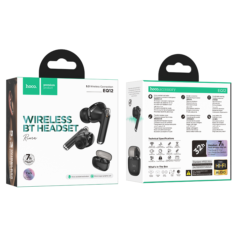 Wireless Hands Free Hoco EQ12 Rima TWS V5.3 350mAh 7 Ώρες Λειτουργίας με Πλήκτρο Ελέγχου και Συμβατό με Siri Λευκό
