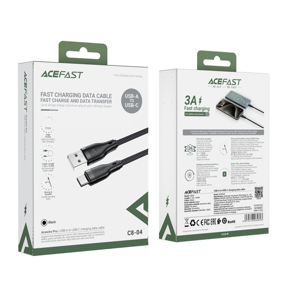 Καλώδιο Σύνδεσης Acefast C8-04 USB σε USB-C Braided 3A 1.2m