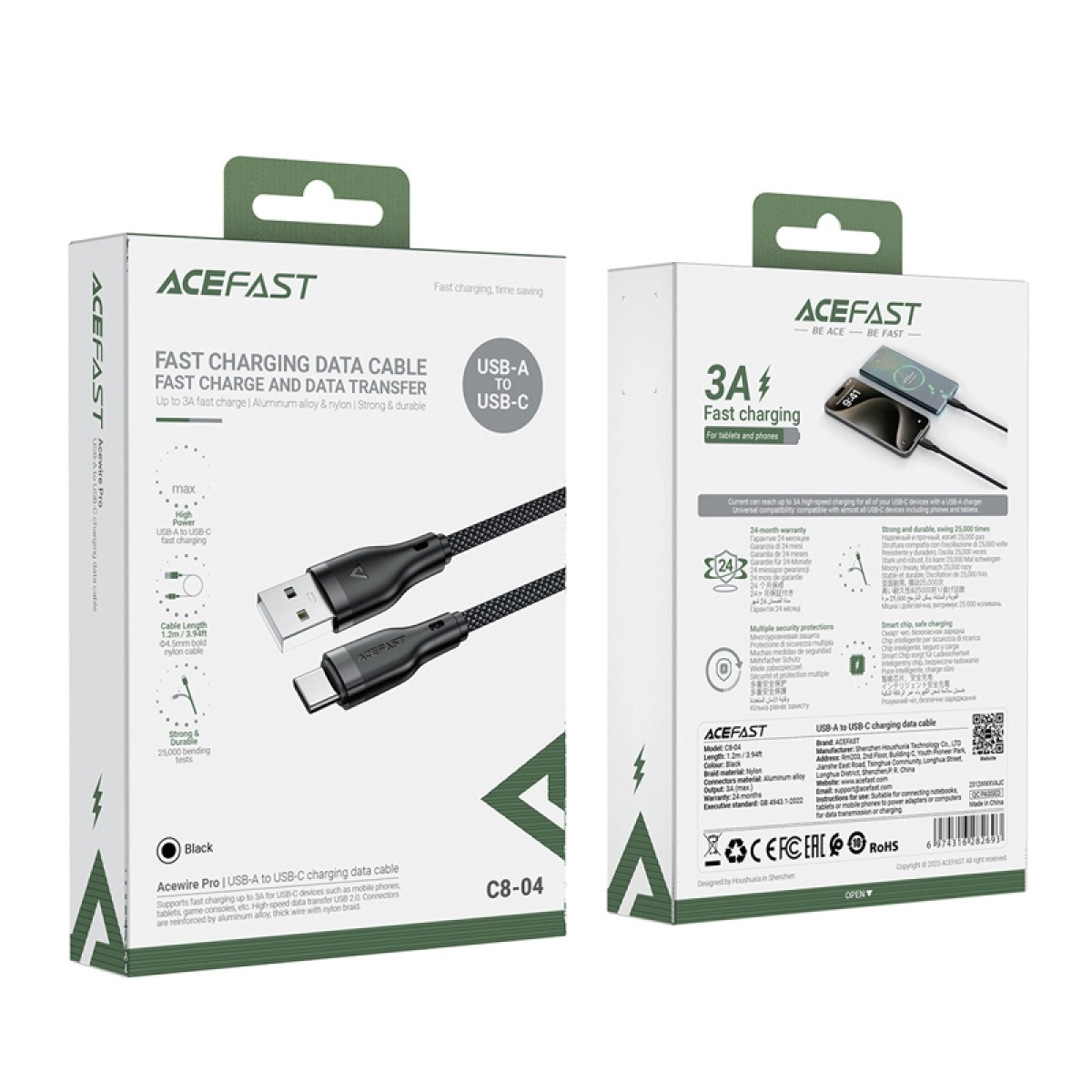 Καλώδιο Σύνδεσης Acefast C8-04 USB σε USB-C Braided 3A 1.2m
