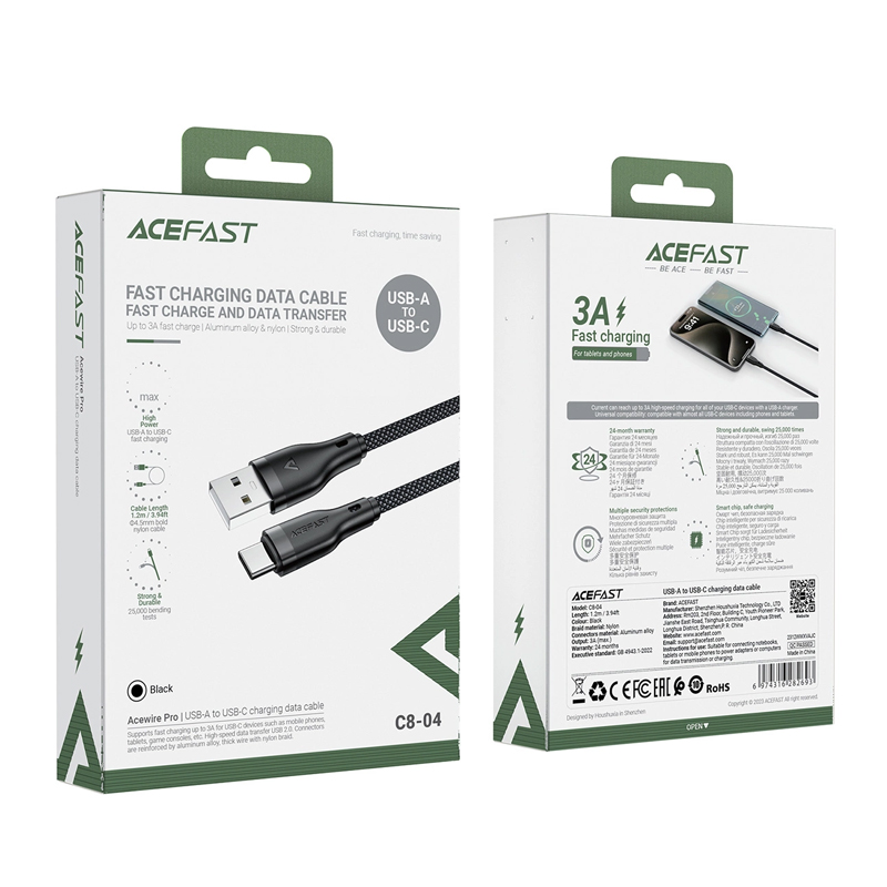 Καλώδιο Σύνδεσης Acefast C8-04 USB σε USB-C Braided 3A 1.2m