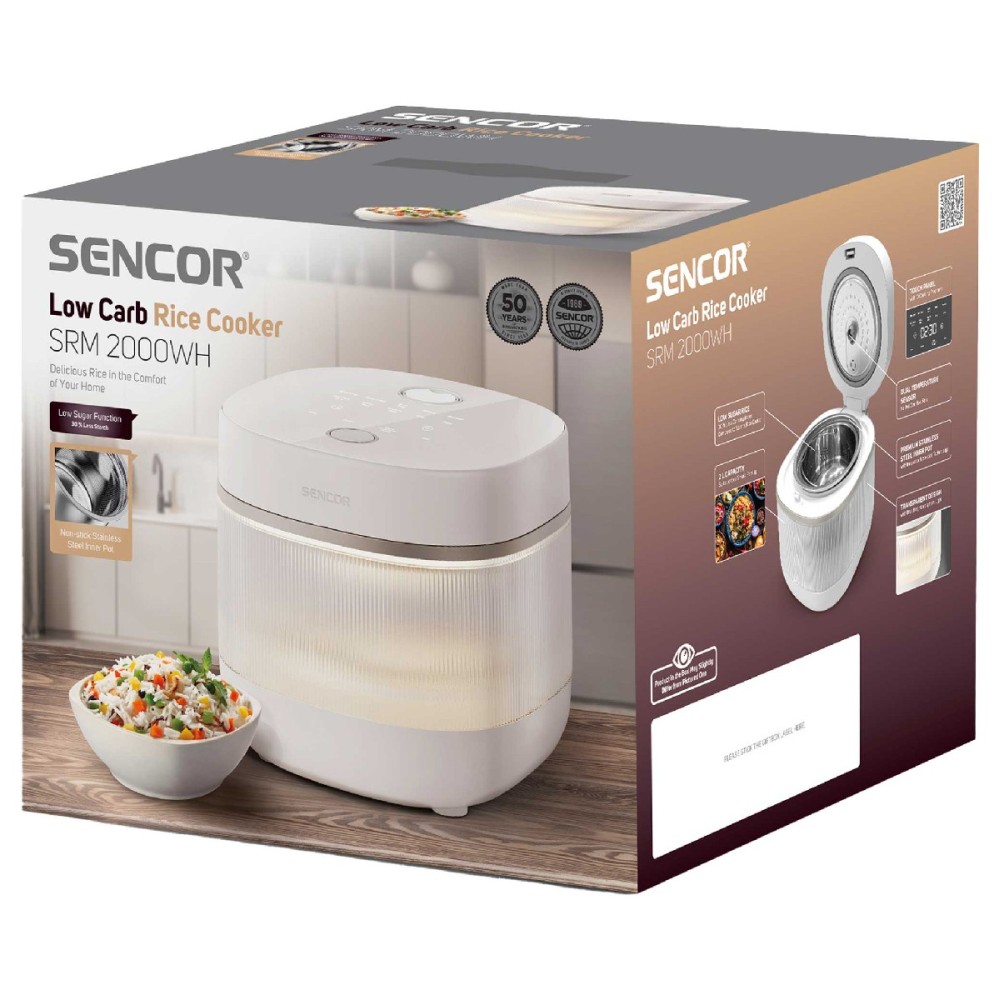 Ατμομάγειρας Ρυζιού Sencor SRM 2000WH 2lt 500W με Ανοξείδωτο Κάδο