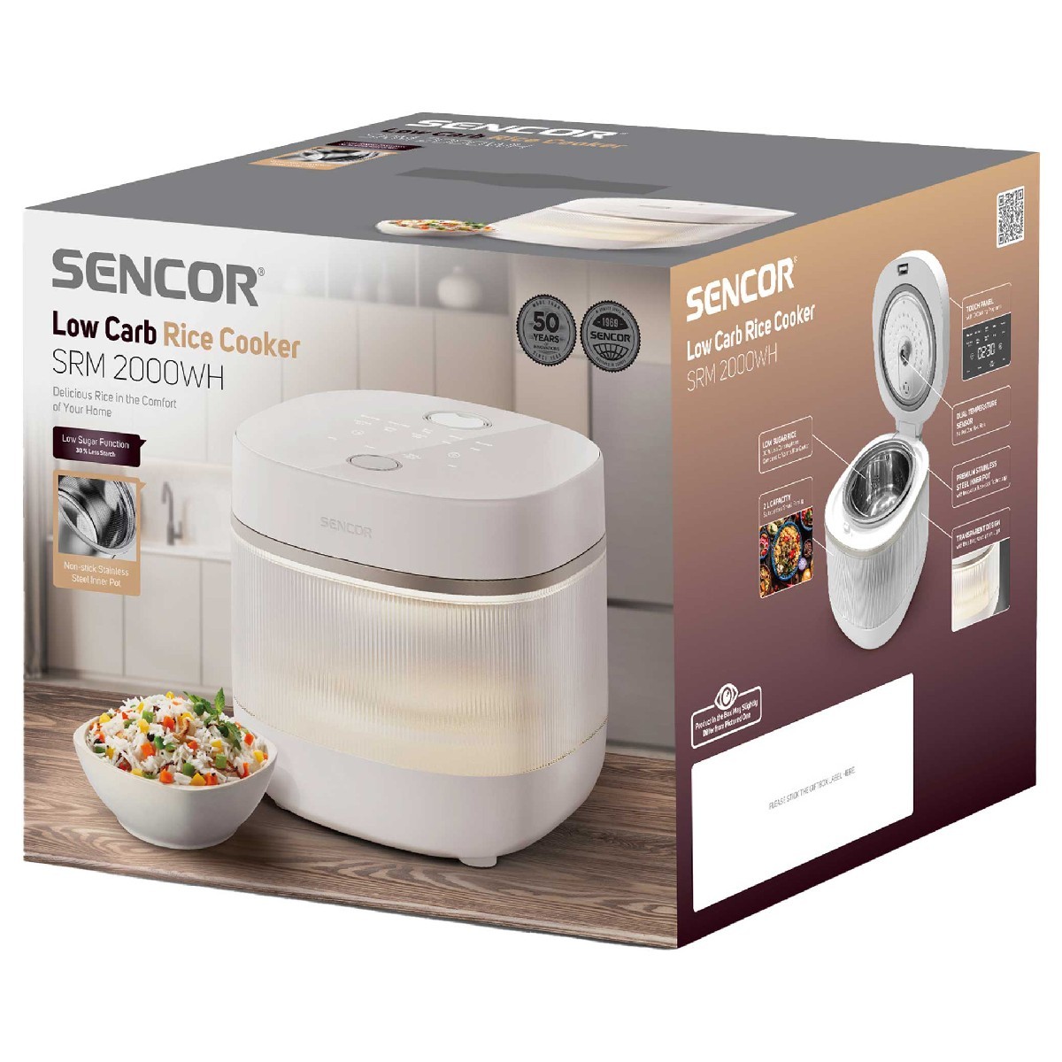 Ατμομάγειρας Ρυζιού Sencor SRM 2000WH 2lt 500W με Ανοξείδωτο Κάδο
