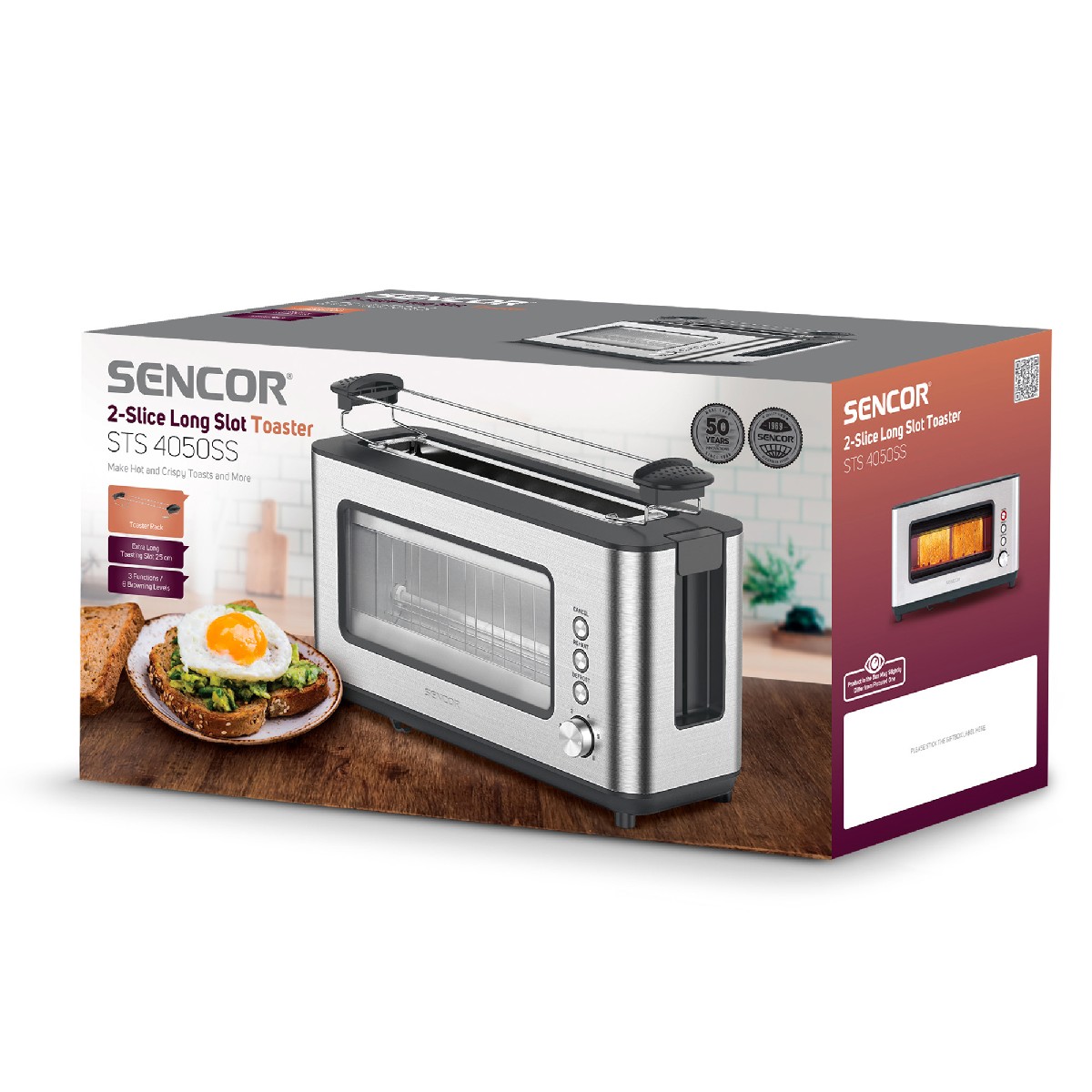 Φρυγανιέρα Sencor STS 4050SS 1200W με Μεγάλη Υποδοχή Ασημί