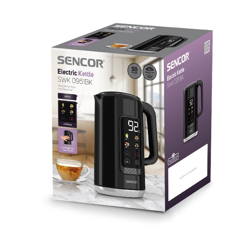 Βραστήρας Sencor SWK 0951BK με LED  Οθόνη Ενδείξεων 1,7 lt 2200W Μαύρο