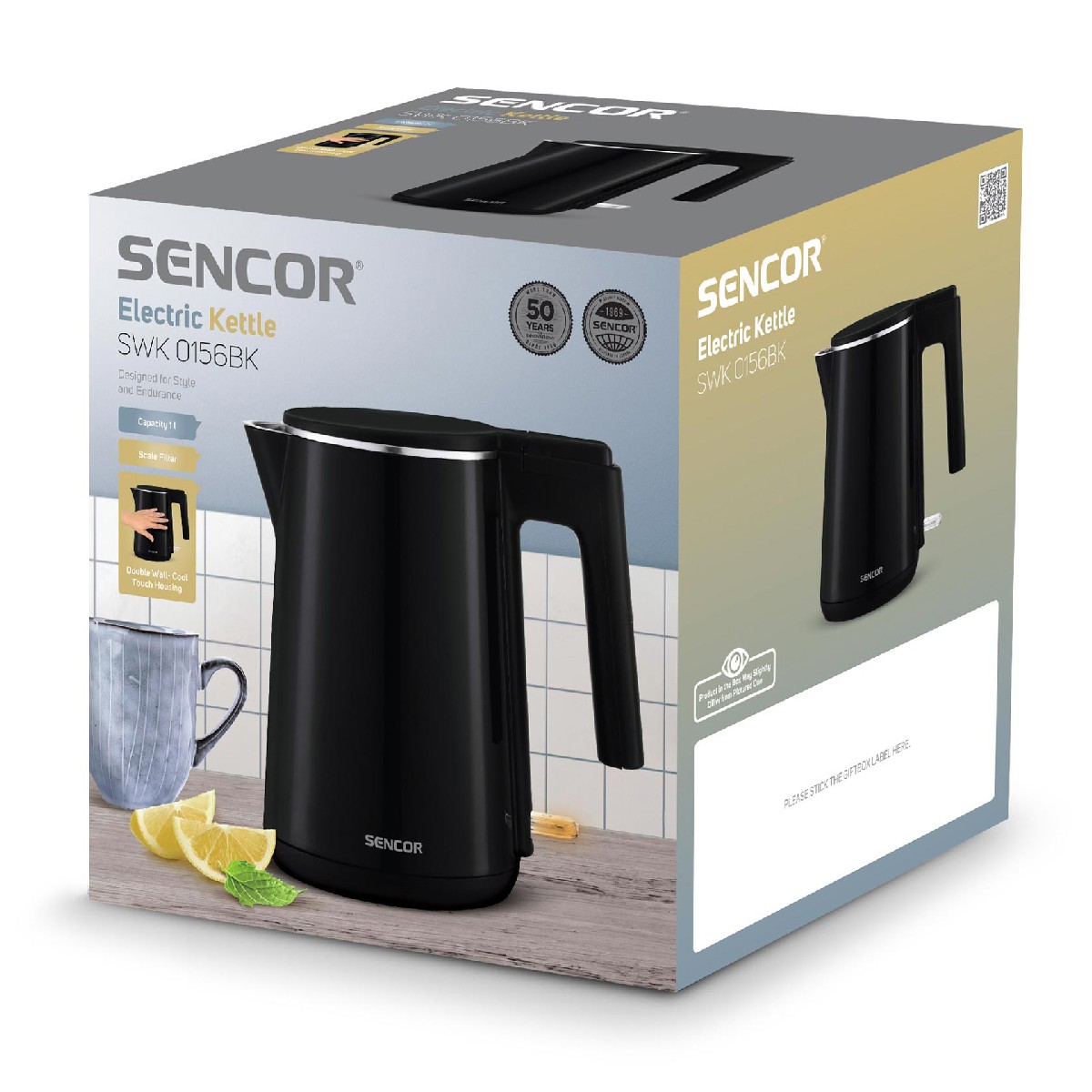 Βραστήρας Sencor SWK 0156BK 1 lt 1500 W με Αφαιρούμενο και Πλενόμενο Φίλτρο Κατά των Αλάτων Μαύρο