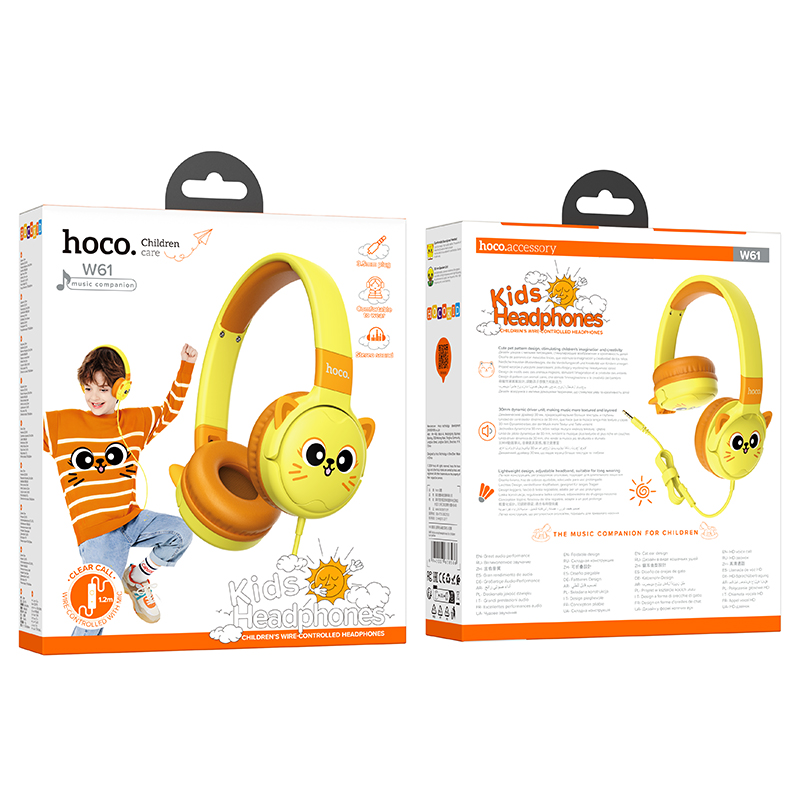 Ακουστικά Kids Hoco W61  με Μικρόφωνο 3.5mm Κίτρινα 1.2m